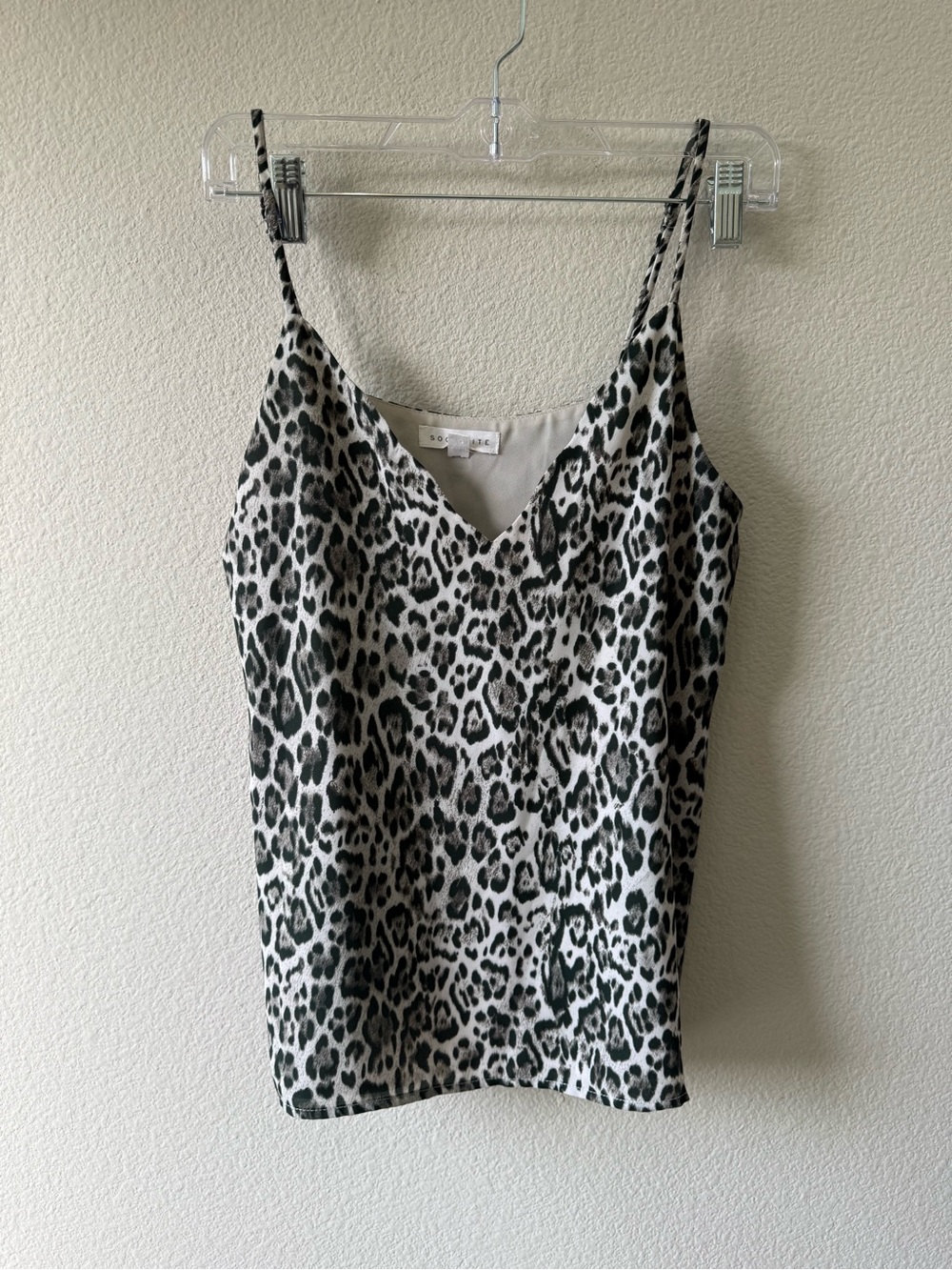 Socialite Leopard Print V-Neck Cami - White & Black